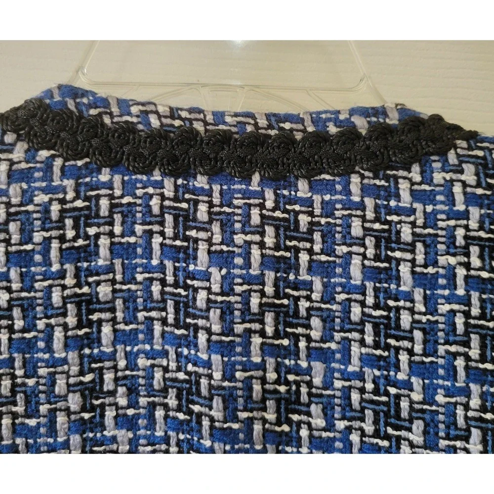 Dressbarn Tweed‎ Blazer Size 18 Blue Black Gray Open Front Pockets Lined
